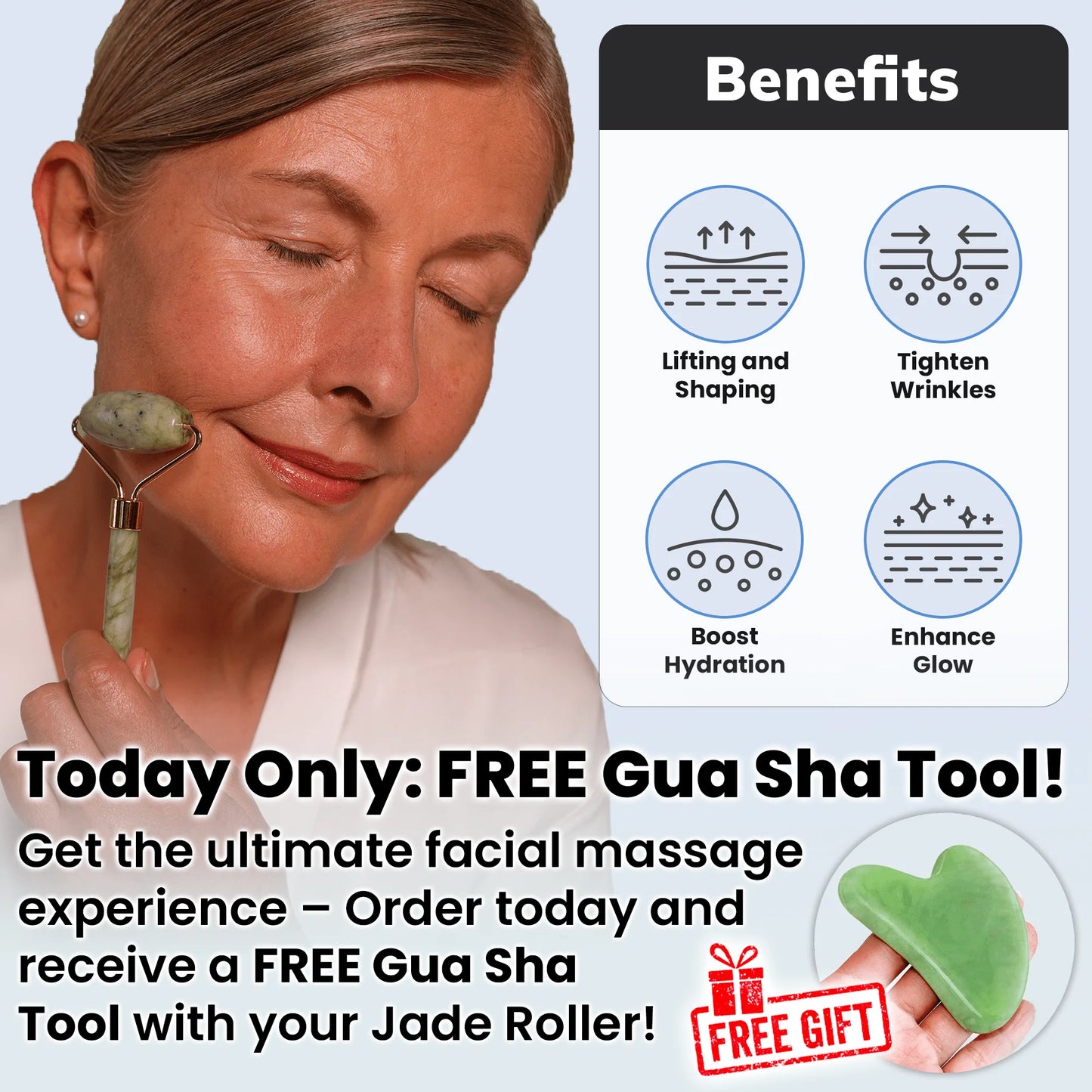JadeLift Set by Bleare™ - Facial Roller + FREE Gua Sha Tool